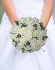 Brides Ivory Foam Rose & Gold Pearl Wedding Bouquet
