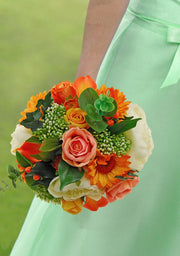 Brides Orange Silk Gerbera, Calla Lily, Berry & Ivory Peony Wedding Bouquet