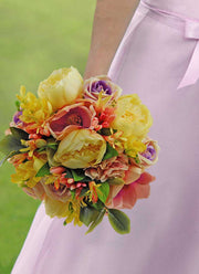 Brides Pink Magnolia, Yellow Peony & Honeysuckle Wedding Shower Bouquet