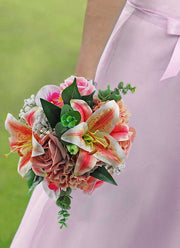 Brides Dusky Pink Silk Rose, Tiger Lily & Orchid Wedding Shower Bouquet