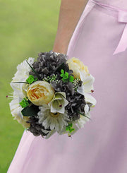 Brides Ivory Lily, Gerbera, Cream Peony & Grey Silk Hydrangea Wedding Bouquet