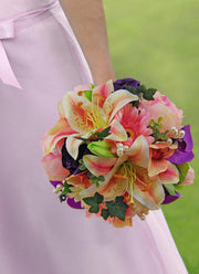 Brides Teardrop Shower Purple & Pink Silk Flower Bouquet