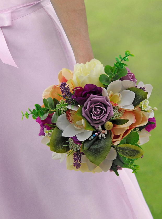 Brides Purple, Plum & Ivory Artificial Bouquet With Dragonfly