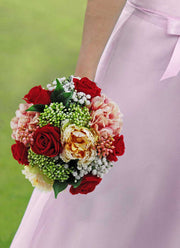 Brides Red Rose, Hydrangea, Green Berry & Lemon Peony Wedding Bouquet
