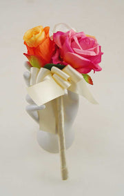 Brides Peach, Orange, Pink & Ivory Silk Rose Wedding Bouquet