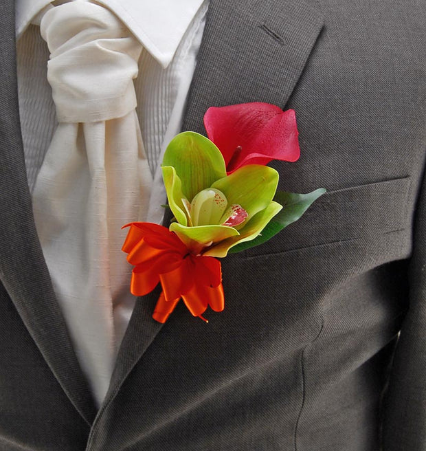 Brides Artificial Orange & Raspberry Hand Tied Wedding Shower Bouquet