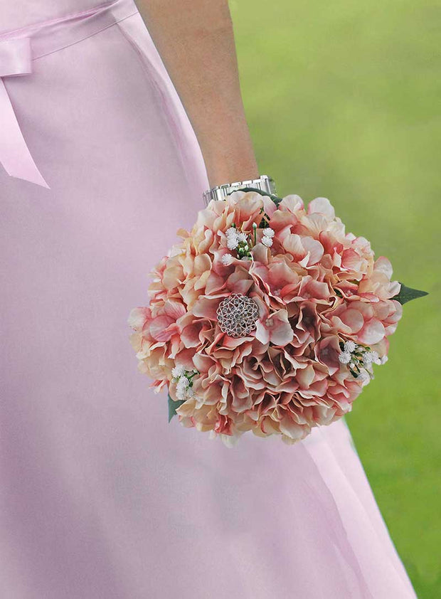 Brides Purple, Yellow, White, Pink & Pale Blue Silk Hydrangea Wedding Bouquet