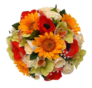 Brides Golden Sunflower, Red Anemone, Green Orchid & Cream Rose Bouquet