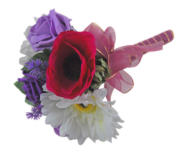 Pink Anemone, Purple Rose & Ivory Silk Gerbera Flower Girl Posy
