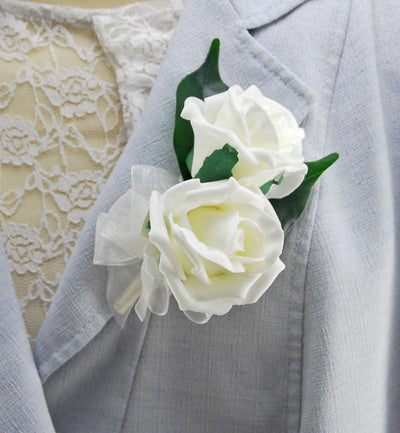 Mothers Double Ivory Foam Rose Pin On Wedding Corsage