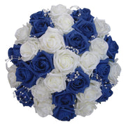 Brides Navy Blue & White Foam Rose Pearl Loop Wedding Bouquet