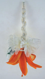 Orange Lily & Ivory Rose Flower Girls Wedding Day Wand