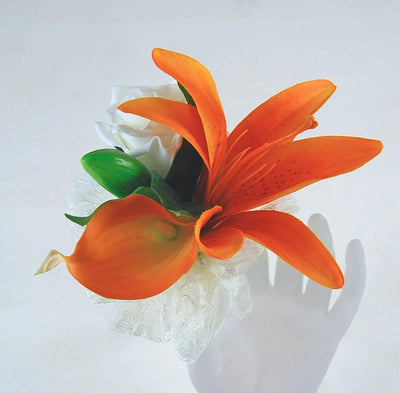 Orange Lily & Ivory Rose Flower Girls Wedding Day Wand