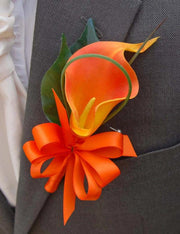 Single Orange Artificial Calla Lily Wedding Grooms Buttonhole