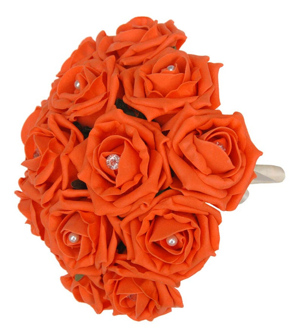 Orange Diamante Foam Rose Bridesmaids Wedding Posy Bouquet