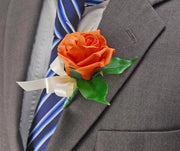 Orange Foam Rose & Satin Bow Wedding Guest Buttonhole