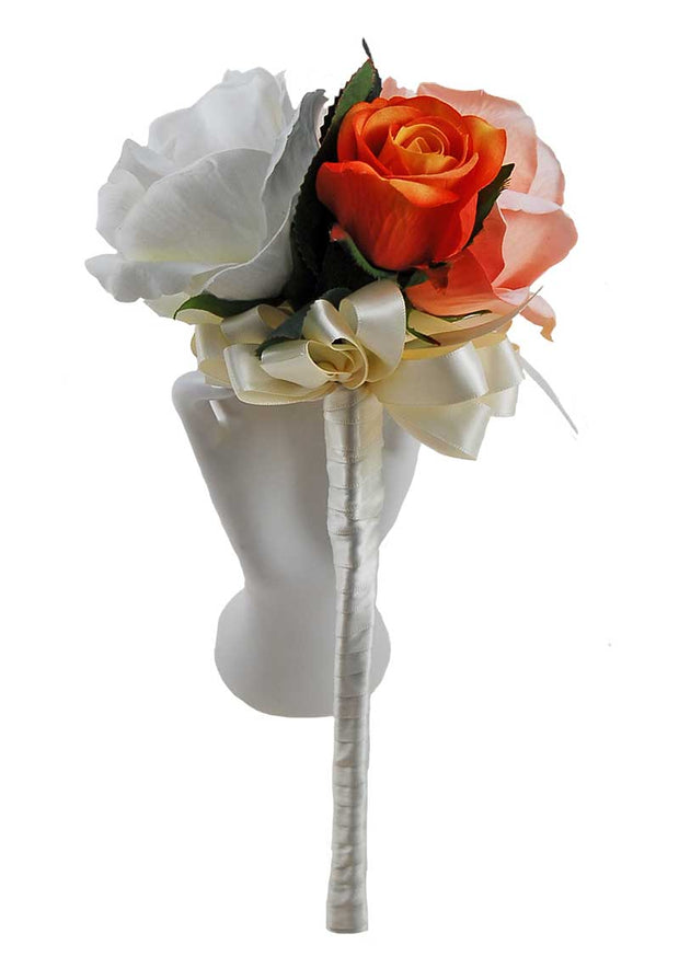 Brides Orange, Peach & Off White Silk Rose Wedding Posy Bouquet