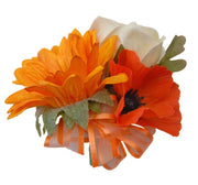 Golden Sunflower, Orange Poppy & Cream Rose Pin Corsage