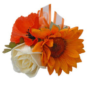 Golden Sunflower, Orange Poppy & Cream Rose Pin Corsage