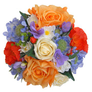 Bridesmaids Orange Poppy, Rose & Blue Silk Wedding Posy
