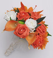 Orange Tiger Lily, Gerbera & Ivory Rose Bridesmaids Wedding Bouquet