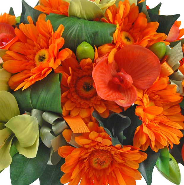 Orange Silk Gerbera & Green Orchid Wedding Table Arrangement