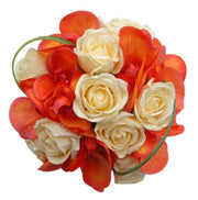 Bridesmaids Orange Silk Orchid & Cream Rose Wedding Bouquet