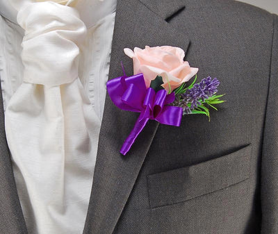 Pale Pink Rose & Purple Lavender Wedding Guest Buttonhole