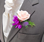 Pale Pink Rose & Purple Lavender Wedding Guest Buttonhole