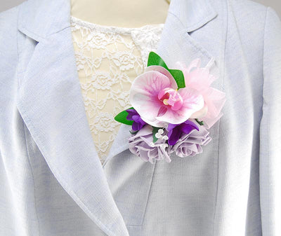 Pink Orchid, Purple Freesia & Lilac Rose Wedding Pin Corsage