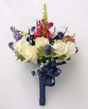 Bridesmaids Ivory Rose, Blue Thistle, Lavender & Pink Physostegia Posy