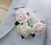 Light Pink & Ivory Rose, Pearl Loop Wedding Day Pin Corsage