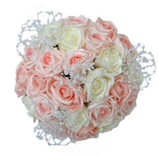 Brides Pink & Ivory Foam Rose Crystal Pearl Wedding Bouquet