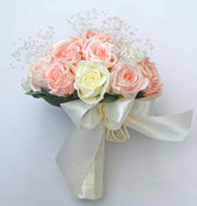 Brides Pink & Ivory Foam Rose Crystal Pearl Wedding Bouquet