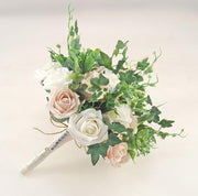 Brides Pink Mocha, Ivory Rose & Green Ivy Wedding Bouquet