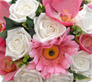 Brides Pink Silk Orchid, Gerbera & White Rose Wedding Bouquet