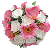 Brides Pink Silk Orchid, Gerbera & White Rose Wedding Bouquet