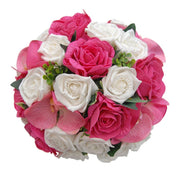 Pink Silk Orchids, Pink & White Rose Bridal Wedding Bouquet