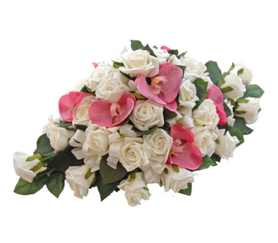 Pink Silk Orchid & Ivory diamante Rose Top Table Wedding Arrangement