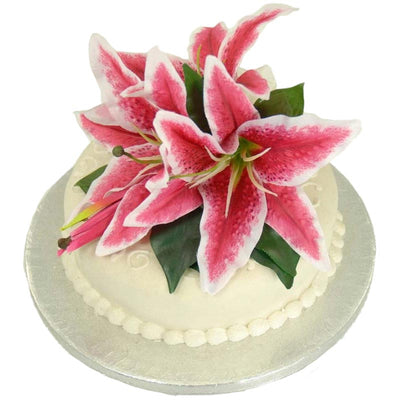Cerise Pink Silk Stargazer Lily Wedding Cake Spray Topper