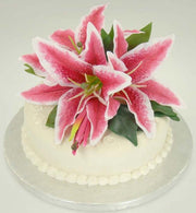 Cerise Pink Silk Stargazer Lily Wedding Cake Spray Topper