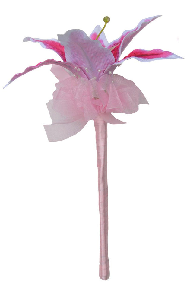 Pink Silk Stargazer Lily Childrens Flower Girl Wedding Wand