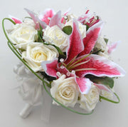 Pink Stargazer Lily, Ivory Diamante Rose & Crystal Bridal Bouquet