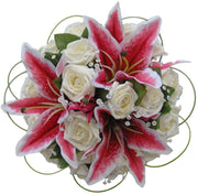 Pink Stargazer Lily, Ivory Diamante Rose & Crystal Bridal Bouquet