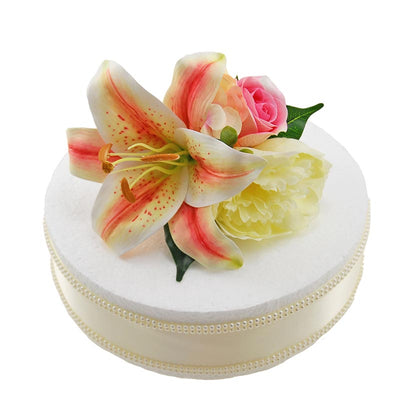 Pink Tiger Lily, Rose & Ivory Silk Peony Wedding Cake Spray