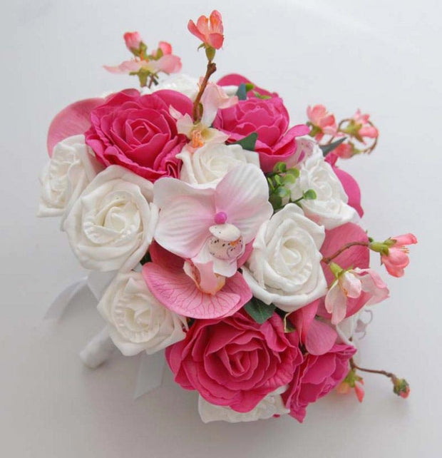 Brides Pink & White Rose, Orchid & Cherry Blossom Wedding Bouquet