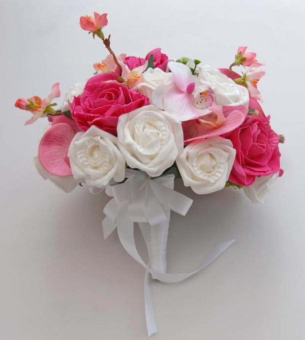 Brides Pink & White Rose, Orchid & Cherry Blossom Wedding Bouquet