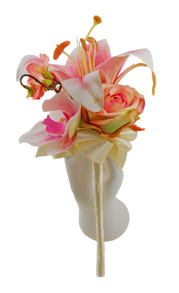 Pink Silk Tiger Lily, Orchid, Rose & Cherry Blossom Wedding Wand