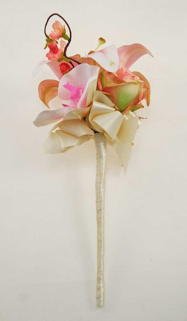 Pink Silk Tiger Lily, Orchid, Rose & Cherry Blossom Wedding Wand