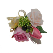 Pink Foam, Silk Rose, Eucalyptus & Tulip Pin On Wedding Corsage